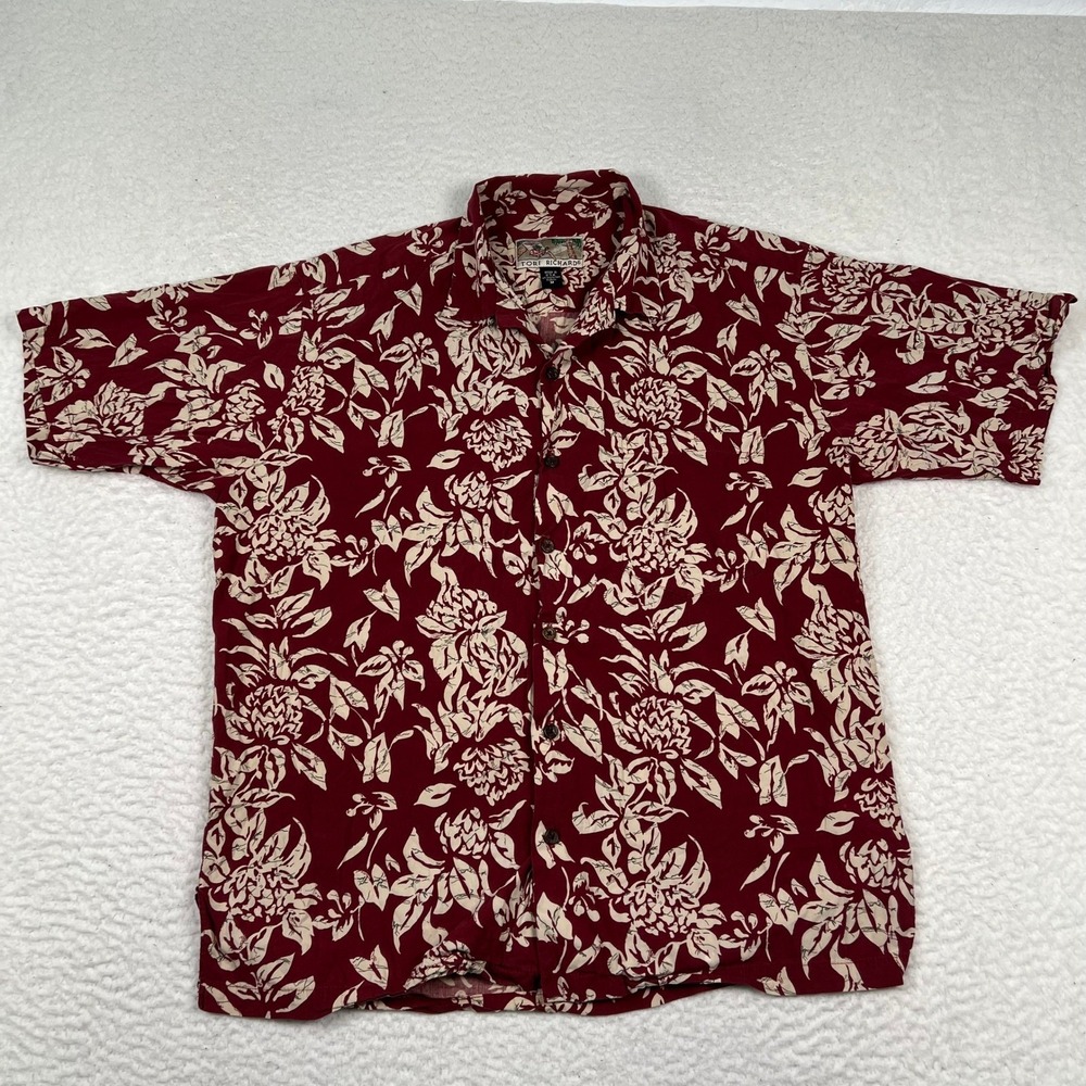 Tori Richard Button Up Shirt Mens Medium Red Floral Aloha Hawaiian Short Sleeve